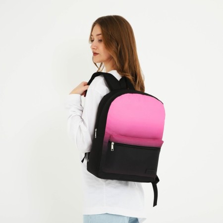 School textile school backpack with pink gradient, 38x29x1 cm, lightning department, black/pink color-6
