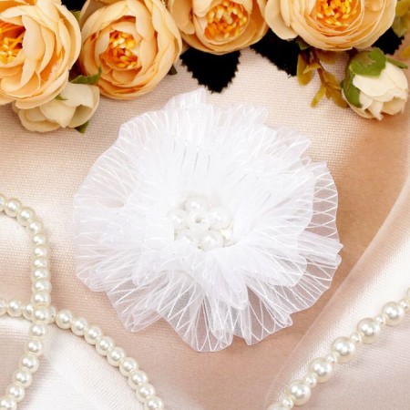 Hair elastic band "Schoolgirl" Bolt strip flower, d-9 cm, white