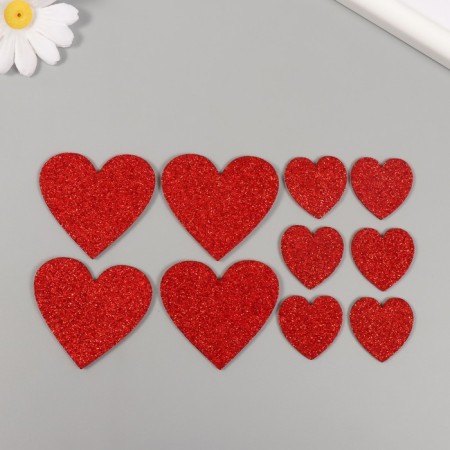 Decor for the creativity of the "heart" red, blest. On an adhesive basis, 5.5 and 3 cm (set 10 pcs)