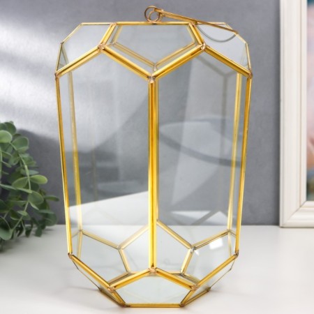 Candlestick-vase Glass metal per 1 candle "Pentagonal facets" gold, with handle 26x18x20 cm-2