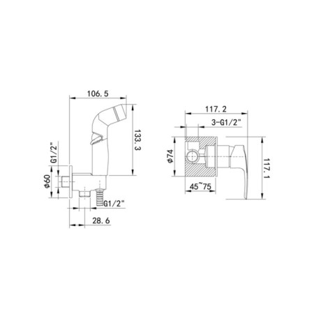 Hidden installation mixer with hygienic shower IDDIS RAY, black matte-3