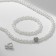 Set 3 objects: earrings, beads, bracelet "pearls" heart, white color in silver, 45 cm