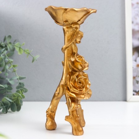 Polystone candlestick for 1 candle "roses. Trinoga" gold 20.8x7.5x7.5 cm-4