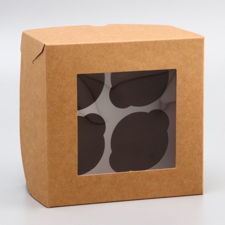 Packaging for 4 cupcake with a window, craft, 16 x 16 x 10 cm