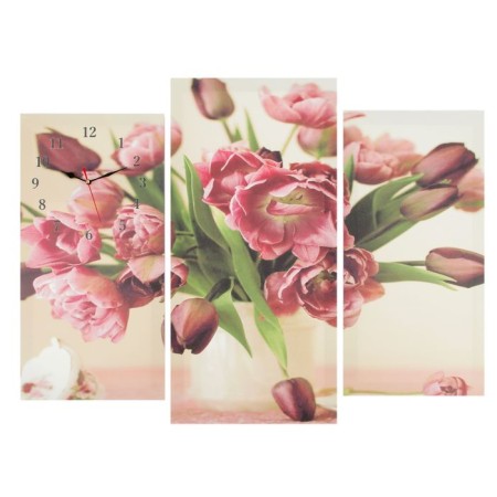 Carty clock is wall-mounted, modular "flowers in a vase", silent, 60 x 80 cm, triptych-3