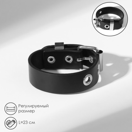 Bracelet Leather "Hardcore" strap, black color in silver