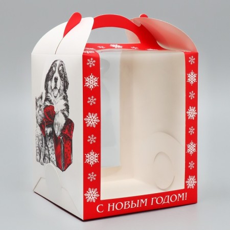 A folding box for a small cake “Happy New Year!”, 15 x 15 x 18 cm, New Year