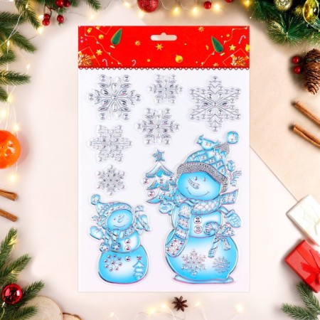 Stickers on the windows "New Year" snowman, snowflakes, 38 x 22 cm-1