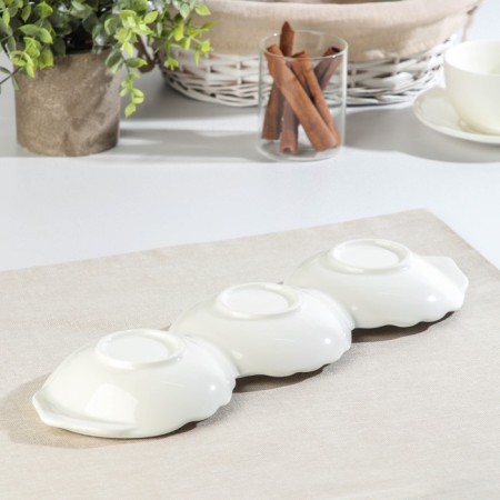 Menzhitsa ceramic 3 cells "Leaf", 40 × 12 × 4 cm, white color-2