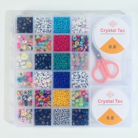 Set for creating jewelry, 24 types of beads, fishing line, scissors-10