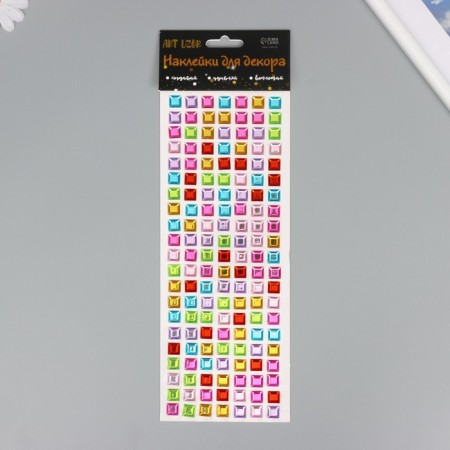 Plastic sticker "Rhinestones color, square" MIX D-1,2 cm 11x32 cm-2