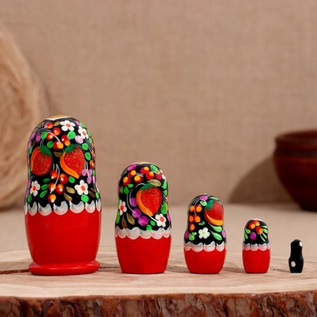 Matryoshka "Khokhloma", Black Head, 5-doll, 11-12 cm-1