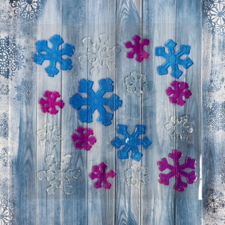 Glass sticker "angular snowflakes" (set 15 pcs) 24x24 cm, pink blue transparent