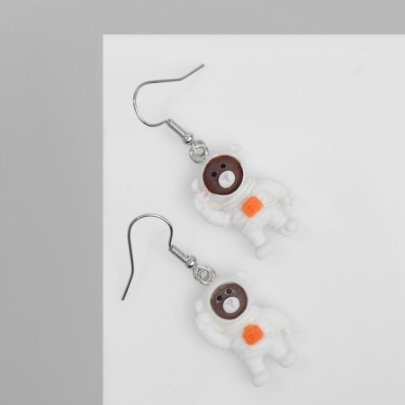Earrings Assorted "Joy" Cosmonauts bears, brown-white color in silver-1