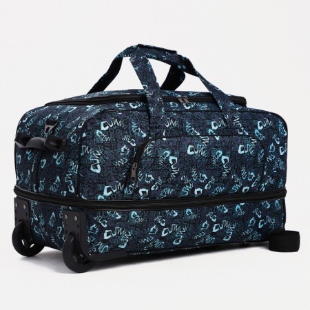 Road bag on wheels, a lightning department, with an increase, an outer pocket, black/turquoise color