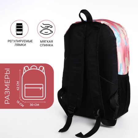 Youth backpack from textiles, 3 pockets, pink color-1
