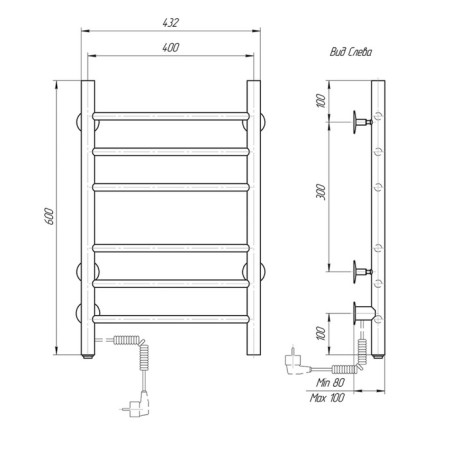 Electric towel Domoterm 109-6, 400x600 mm, left, white matte-3