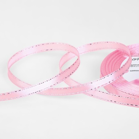 A satin ribbon "Silver threads", 6 mm × 23 ± 1 m, pink color No. 004