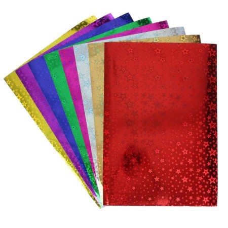 Color holographic A4, 8 sheets, 8 colors, drawing from stars, 210 x 297 mm-1
