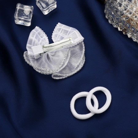 Hair Set "Schoolgirl" (clamp 7 cm, 2 gum 3.5 cm) cage bow, white-2