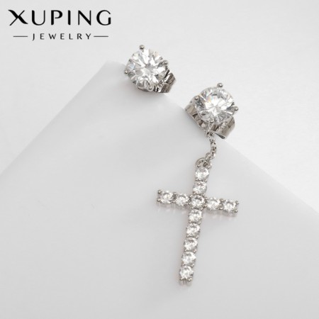 Earrings with rhinestones Xuping Cross Greatness, white color in silver
