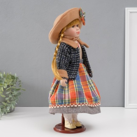 Doll Collectible Ceramics "Vika in a checkered multi -colored skirt" 39 cm-2