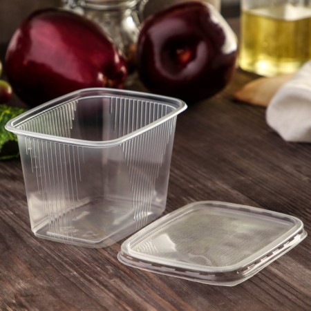 A disposable plastic container with a lid, 10 pcs, 350 ml, 10.8 × 8.2 × 7 cm, the color is transparent-1