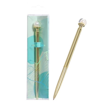 Ballpoint handle Meshu White Pearl, blue rod, metal case-1