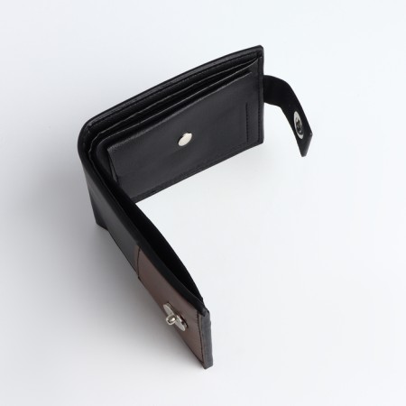 Male purse on a magnet, department for maps, coins, black/brown color-4