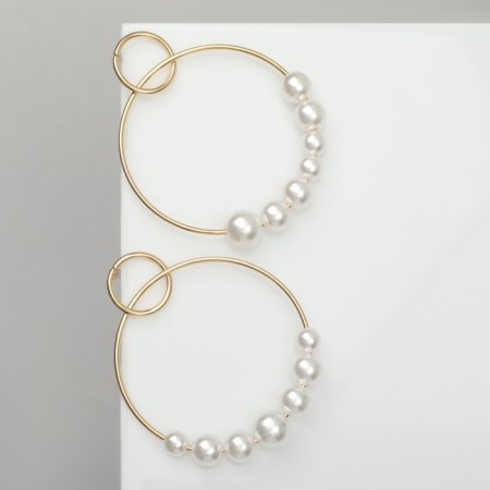 Earrings with pearls "Tenderness" Two rings with beads, white color in gold