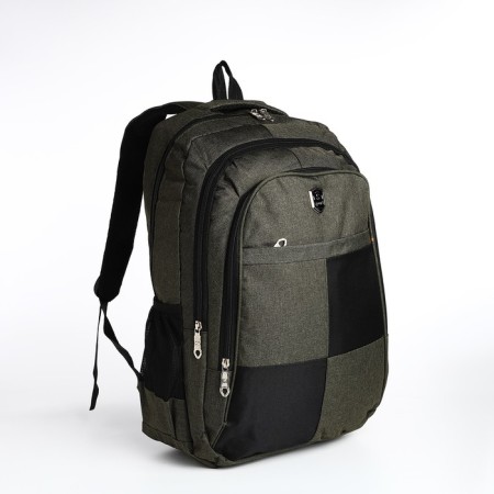 Youth backpack from textiles, 2 departments, 4 pockets, green color-2