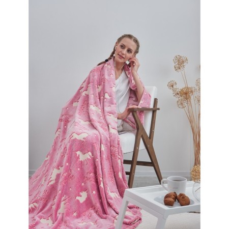 Unicorn blanket, size 150x200 cm, pink color-1