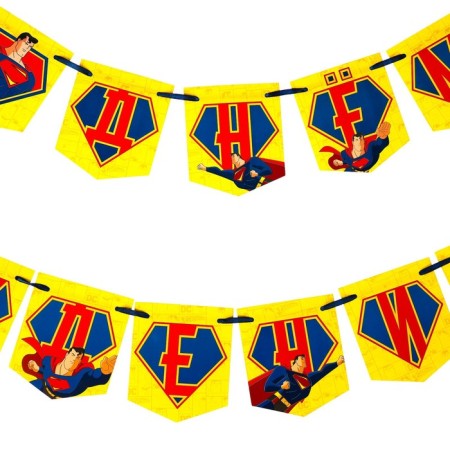 Garland on the tape "Happy Birthday", length 176 cm, superhero-3