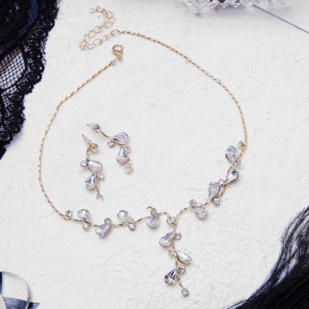 Set 2 objects: earrings, necklace "amazement" flowering, white color in gold, 42 cm-2