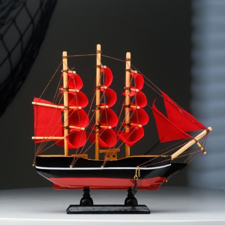 Souvenir small "Vostok" ship, black sides with a white strip, red sails, mix 22 × 5 × 21 cm-7