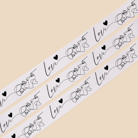 Satin tape, gift packaging, love, white, 2 cm x 22.5 m-2