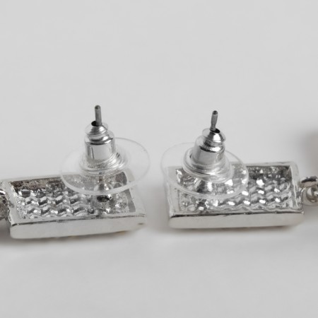 Hanging earrings with rhinestones "masterpiece", white color in silver, 6.7 cm-2