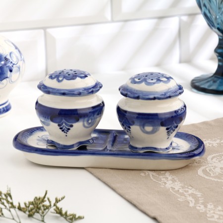Spices "double", 9x18 cm, gzhel, porcelain