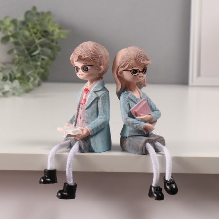 Souvenir Polystone "Boy and Girl with glasses" Set 2 pcs 5.5x4x16 cm-1