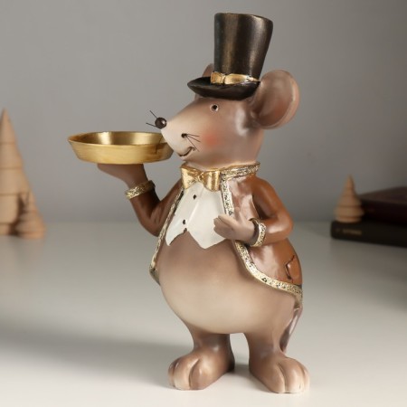 Polystone candlestick for 1 candle "Mouse in the cylinder and tailcoat" 17x10x23 cm-3