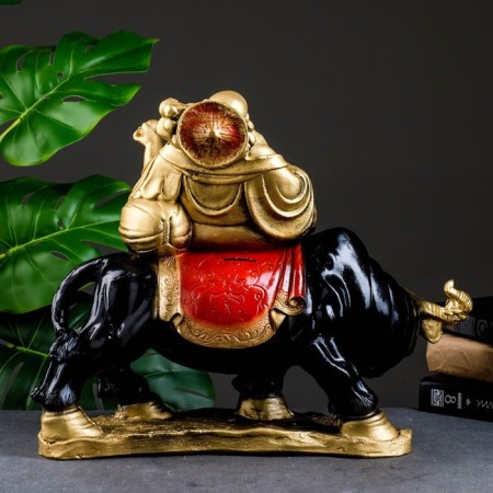 Piggy bank "Hotty on the buffalo" red gold, 22x44x37cm-2