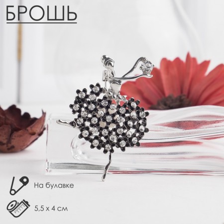 Brooch "Ballerina" Femininity, black and white color in silver