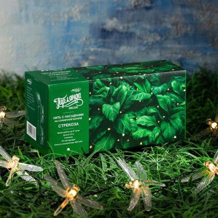 Garland “thread” 4.5 m with nozzles “dragonflies”, dark thread, 30 LED, glow warm white, 2 modes, solar battery-6
