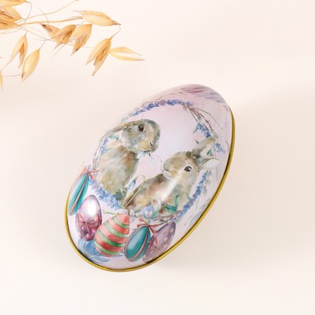 Casket Metal Egg "Two Easter Bunnies" 7x6.5x11 cm-1
