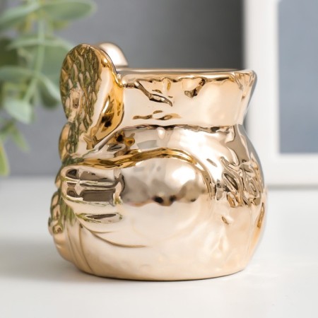 Ceramics candlestick for 1 candle "Council with chamomile" gold 7x7x6.5 cm-4