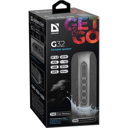 Portable acoustics Defender G32 BT/FM/USB/TF/AUX/TWS/IP56-3