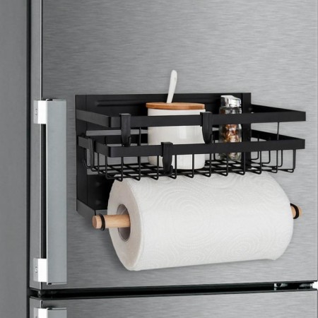 Shelf on magnet, 4 hooks, black color