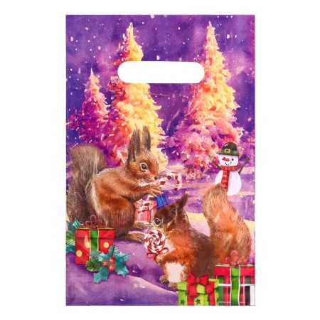 Package "Squirrel with gifts", plastic with a cut pen, 20x30 cm, 30 μm