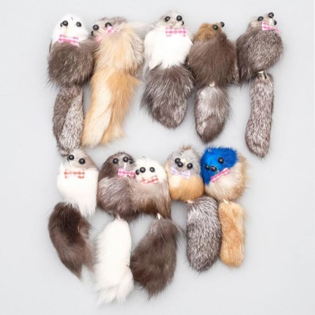Mouse made of natural fur is small, housing 5 cm, mix of flowers-3