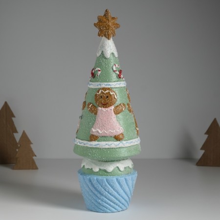 Souvenir Ceramics Light "Gingerbread Christmas tree with cookies" Green 10x10x31 cm-4